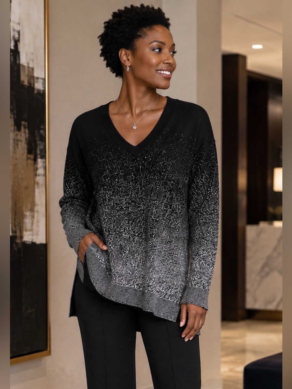 Soma Black and Silver Speckled V-Neck Sweater